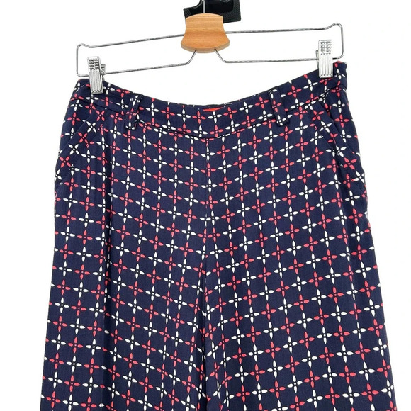 Anthropologie Cartonnier Pants‎ Geometric Print Wide Leg Rayon Navy Blue Size 4 - Picture 3 of 10